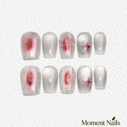 Galactic Beacon Press-On Nails | Handmade Star Glitter Cat Eye Coffin