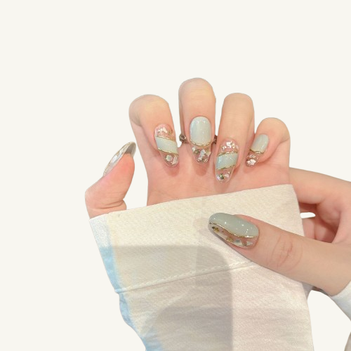 Crystal Garland Press-On Nails | Handmade Ice Blue Jewel Stiletto