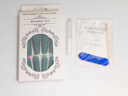 Matte Solid Color Press-On Nails | Teal Green Ballerina