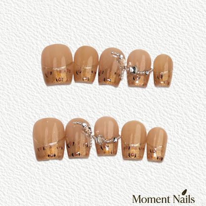Nude Gold Glitter Short  Press-On Nails