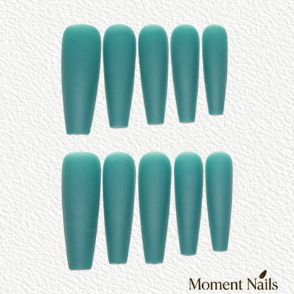 Matte Solid Color Press-On Nails | Teal Green Ballerina