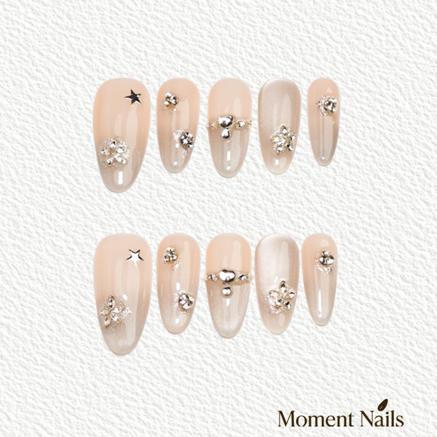 Ice Cat Eye Press-On Nails |Handmade Ice Crystal Oval Nails