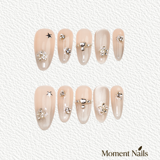 Ice Cat Eye Press-On Nails |Handmade Ice Crystal Oval Nails