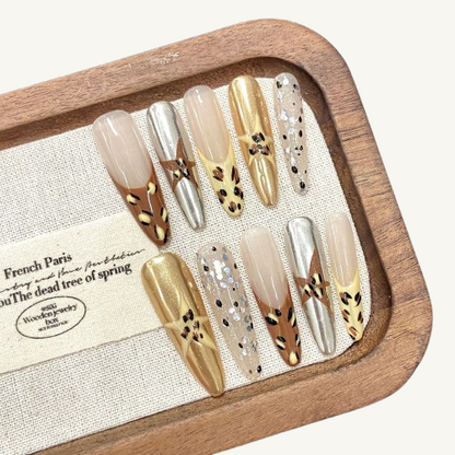 Champagne Meteor Press-On Nails | Handmade Ombre Cat Eye Stiletto