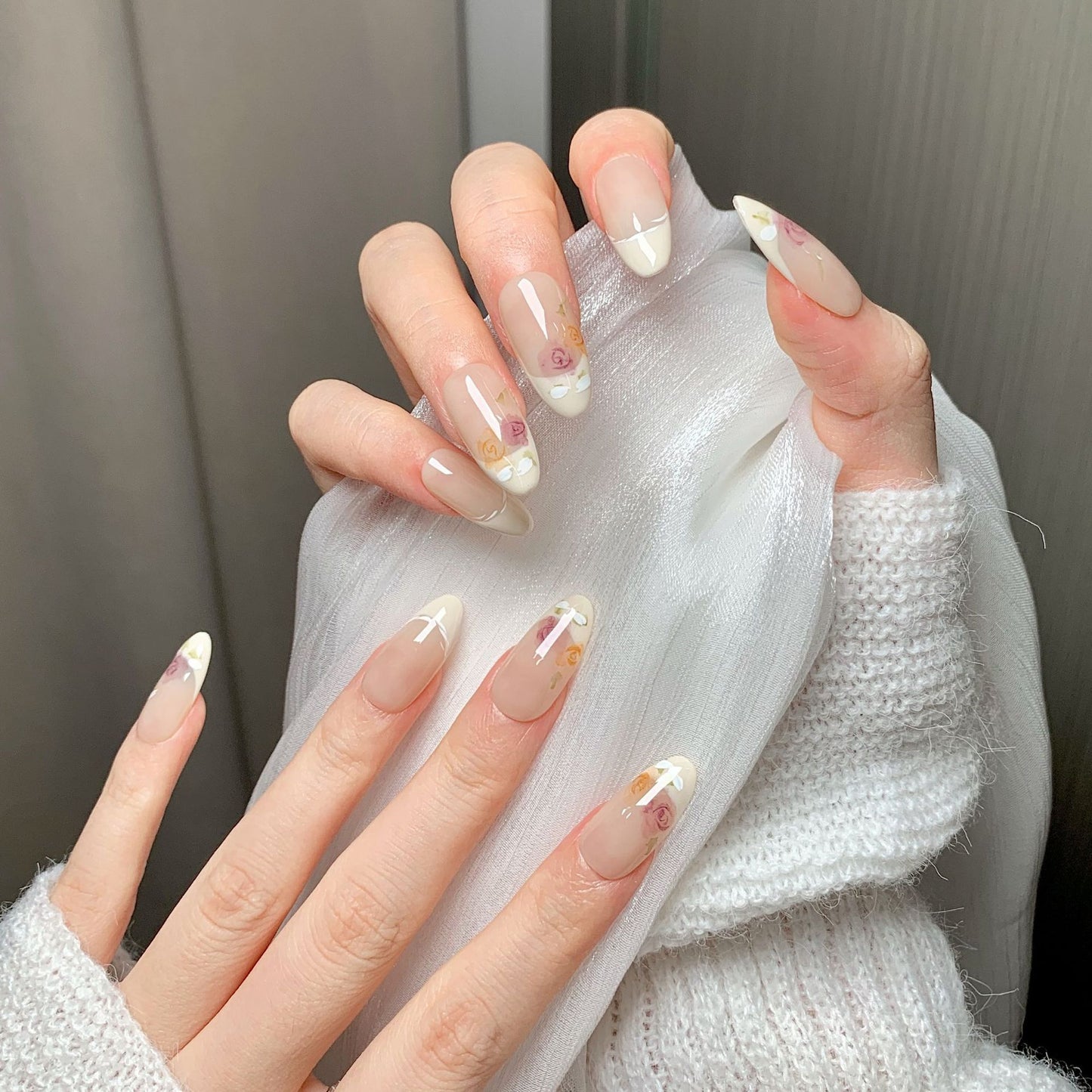 Nude Sheer Floral  Press-On Nails