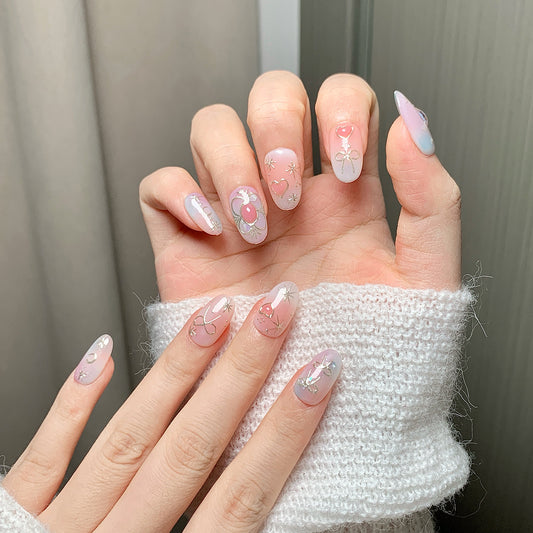 Translucent Pink Dreamy Heart Press-On Nails