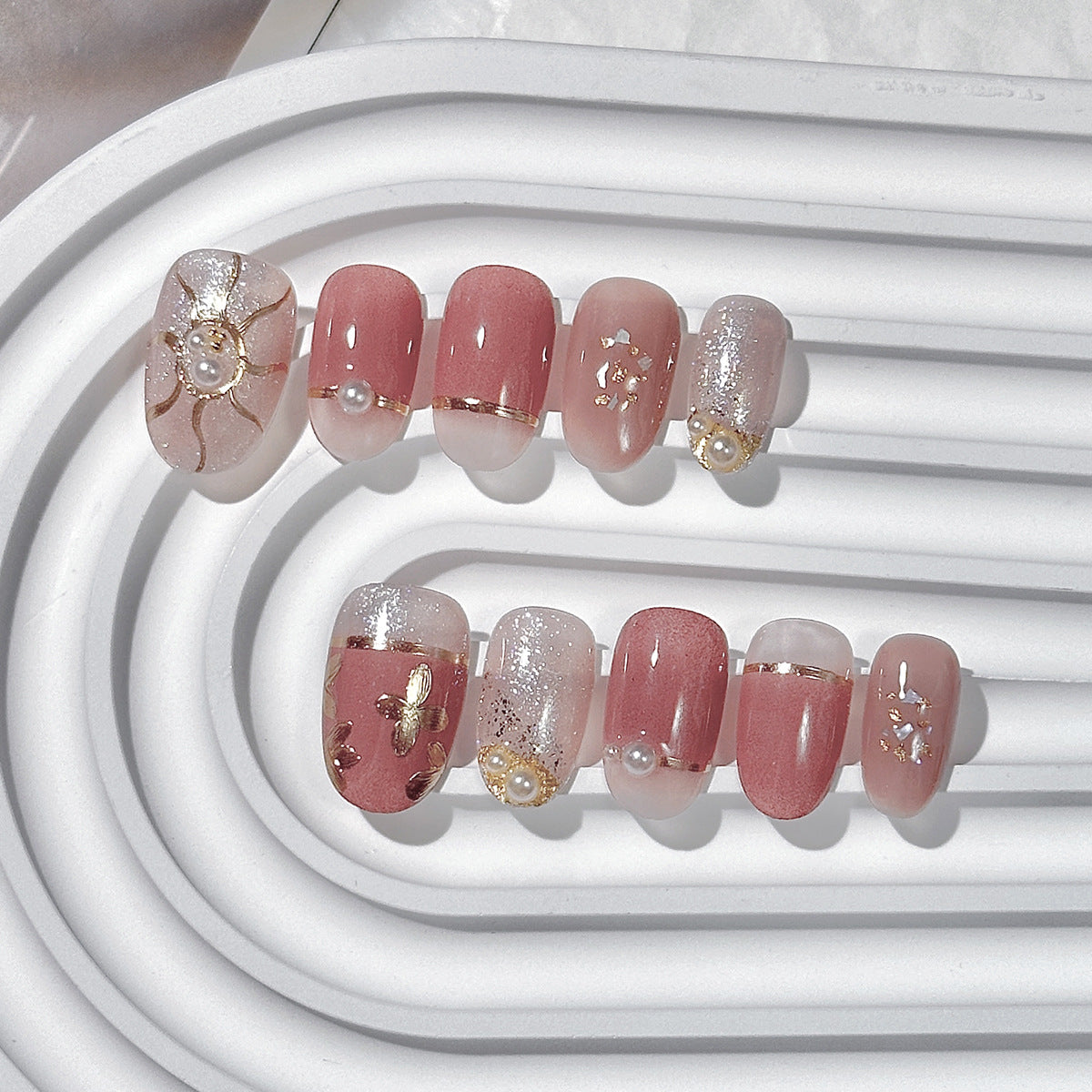 Pink-Gilded Mist Oval  Press-On Nails
