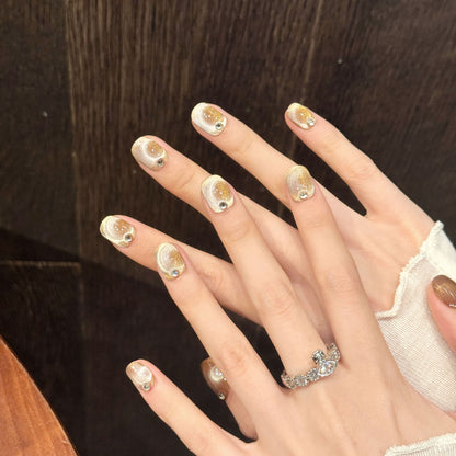 Gold-Brown Glitter Diamond  Press-On Nails