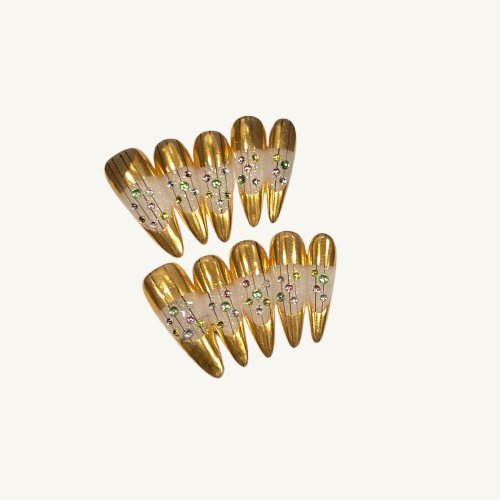 Mirror Gold Press-On Nails | Long Stiletto Handmade Fake Nails