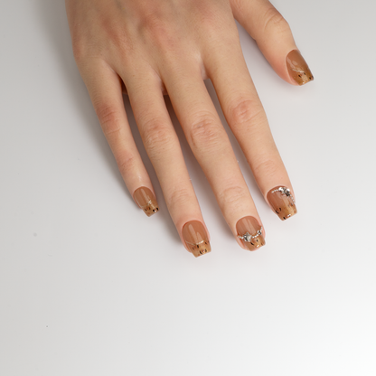 Nude Gold Glitter Short  Press-On Nails