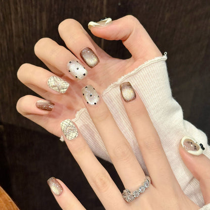 Hello Kitty Glitter Short Coffin Press-On Nails
