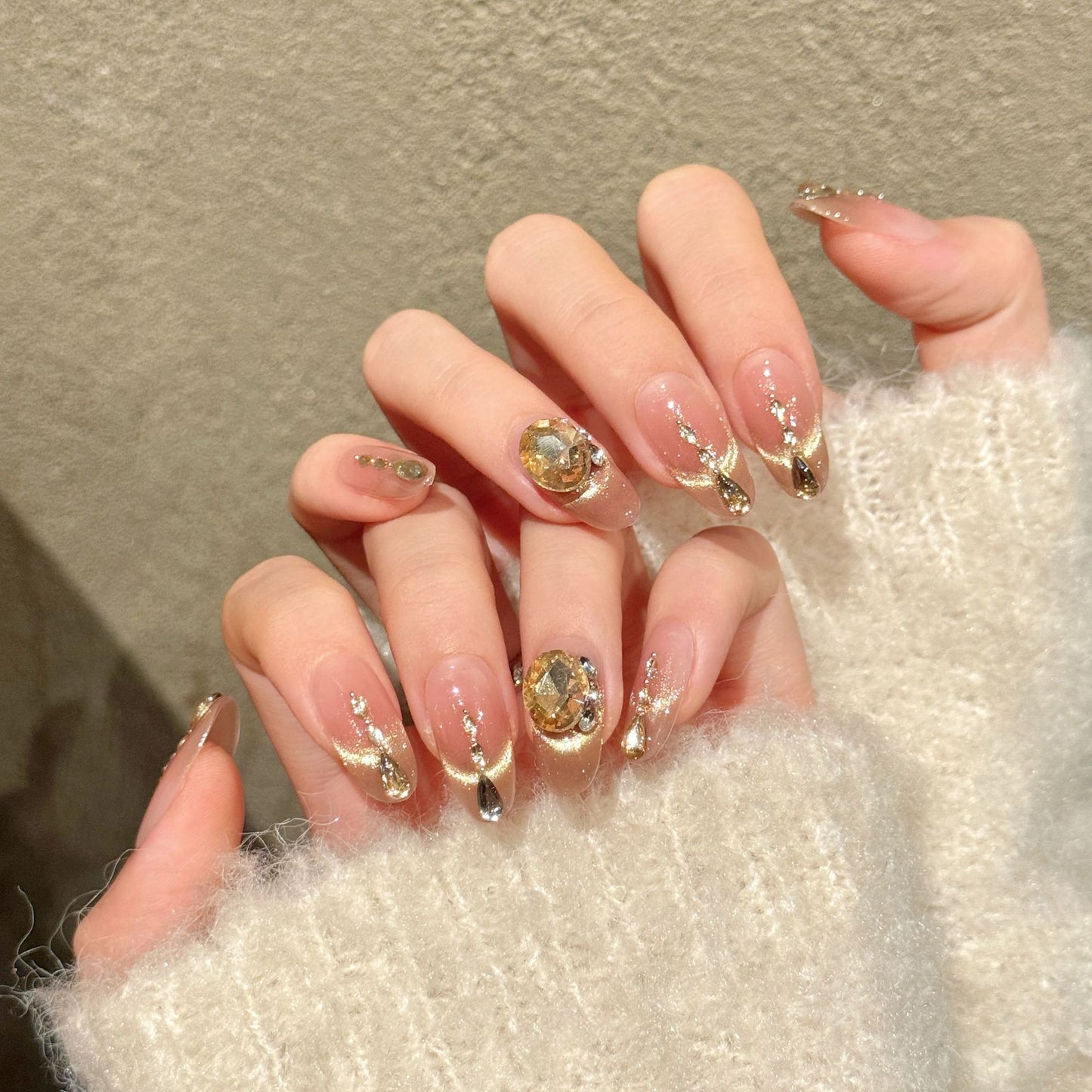 Pink Gold Diamond Medium Press-On Nails