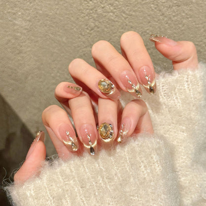 Pink Gold Diamond Medium Press-On Nails