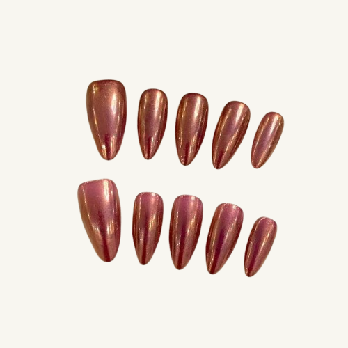 Metallic Russet Press-On Nails | Handmade Medium Almond Fake Nails