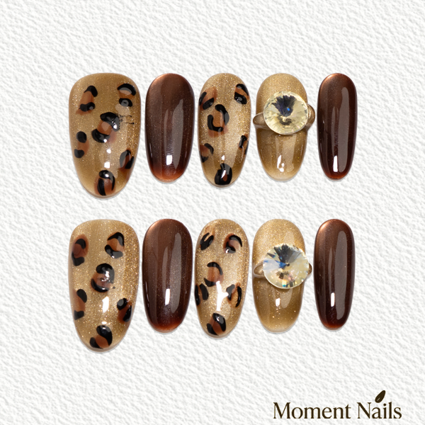 Classic Leopard Press On Nails | Brown Cat Eye Almond Shape