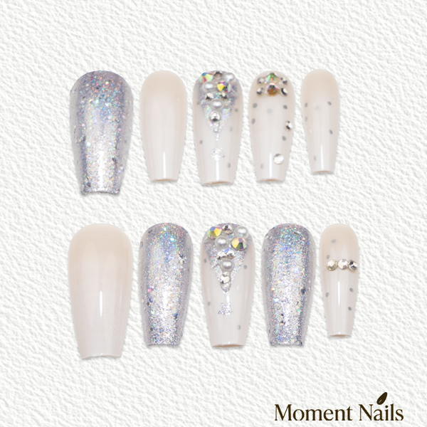 Winter Wonderland Press-On Nails | Silver Xmas Tree Coffin