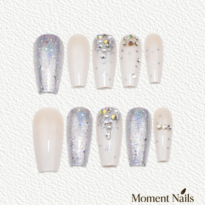 Winter Wonderland Press-On Nails | Silver Xmas Tree Coffin