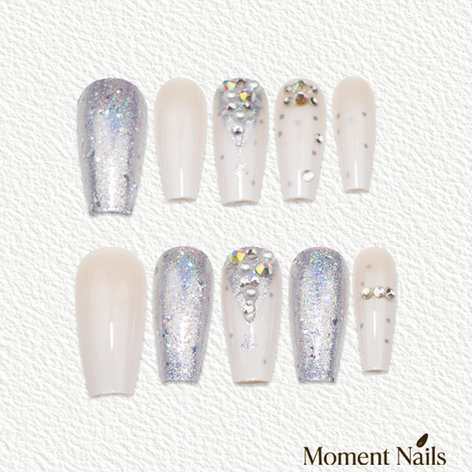 Winter Wonderland Press-On Nails | Silver Xmas Tree Coffin