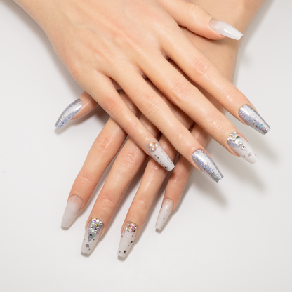 Winter Wonderland Press-On Nails | Silver Xmas Tree Coffin