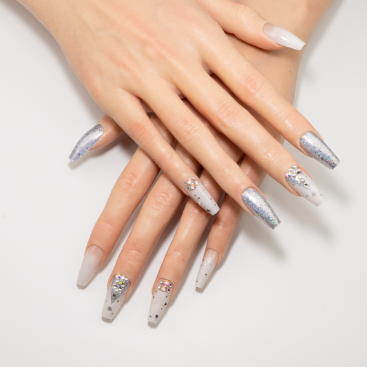 Winter Wonderland Press-On Nails | Silver Xmas Tree Coffin