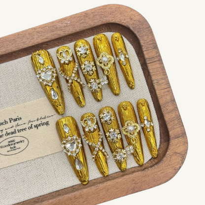 Rococo Reverie Press-On Nails | Handmade Diamond Pearl Dangle Stiletto