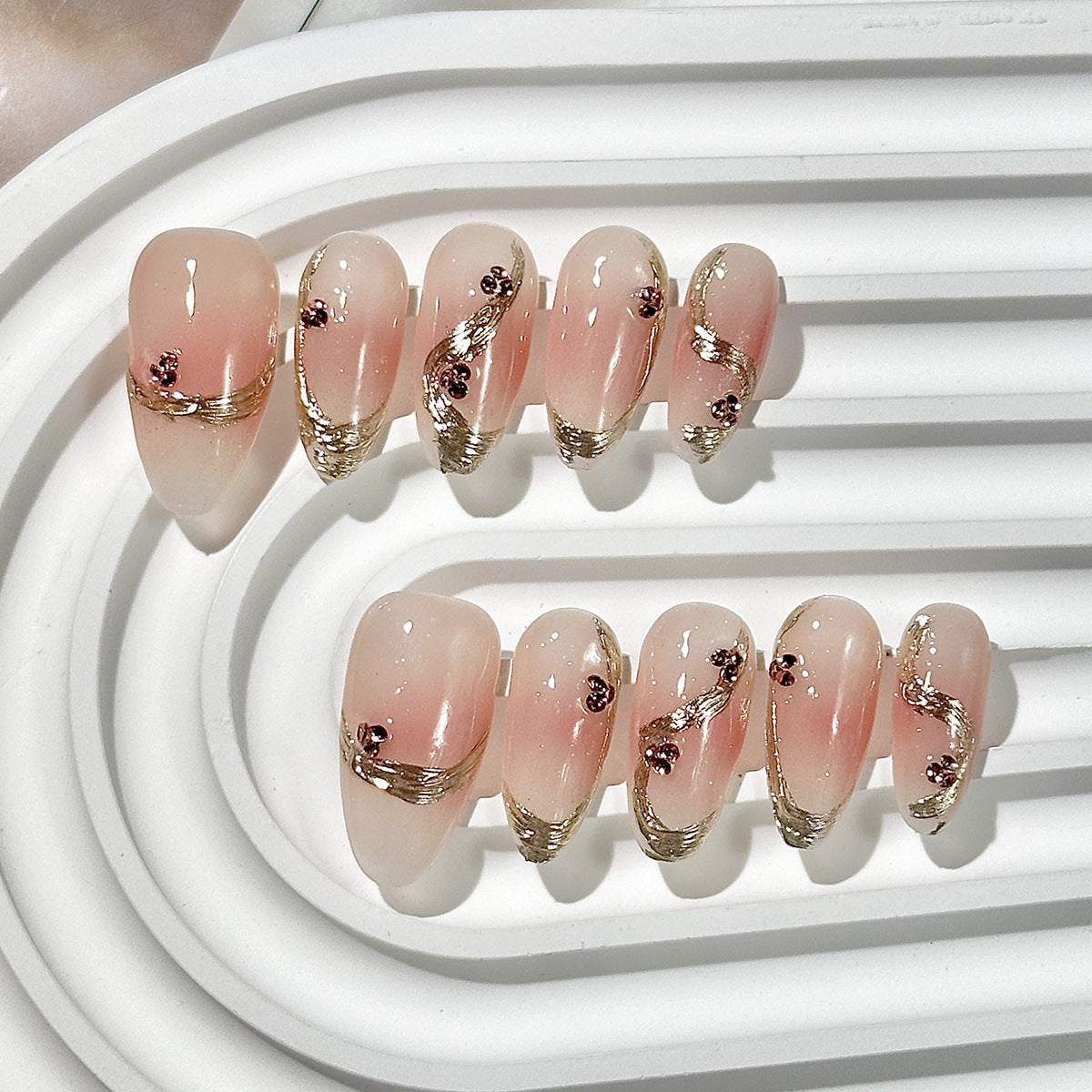 Pink Translucent Gold Wire Press-On Nails