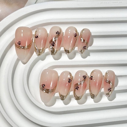 Pink Translucent Gold Wire Press-On Nails