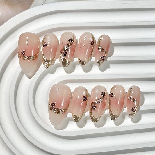 Pink Translucent Gold Wire Press-On Nails
