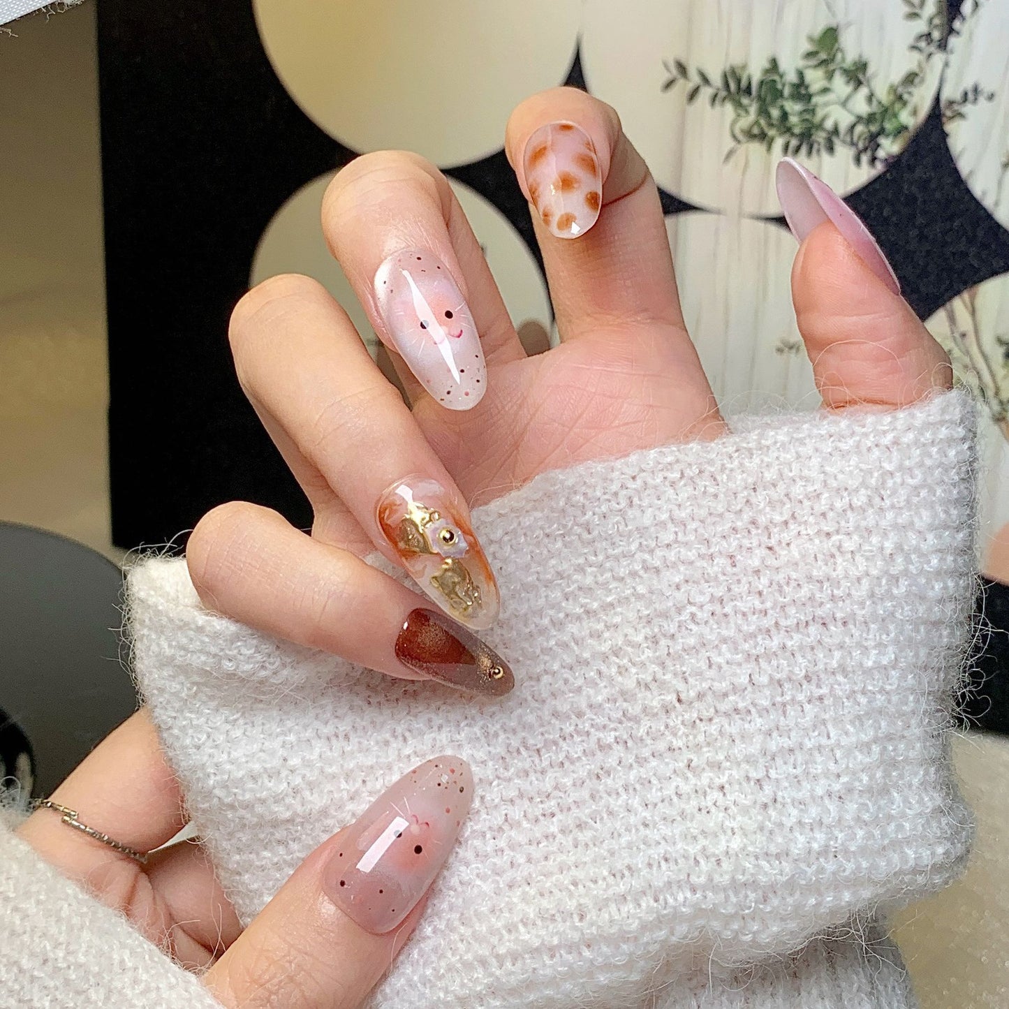 Pink-Brown Sheer Dreamy Fairy Press-On Nails