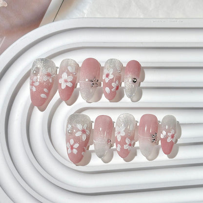 Pink Cherry Blossom Glitter  Press-On Nails