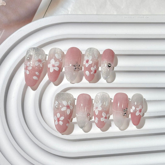 Pink Cherry Blossom Glitter  Press-On Nails