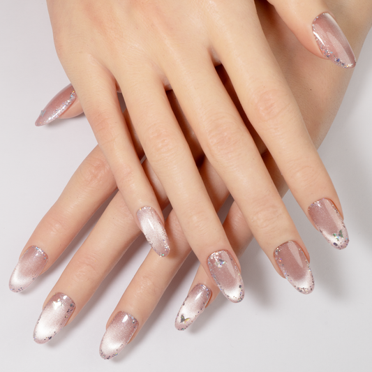 Pink Sheer Star Glitter Medium Oval Press-On Nails