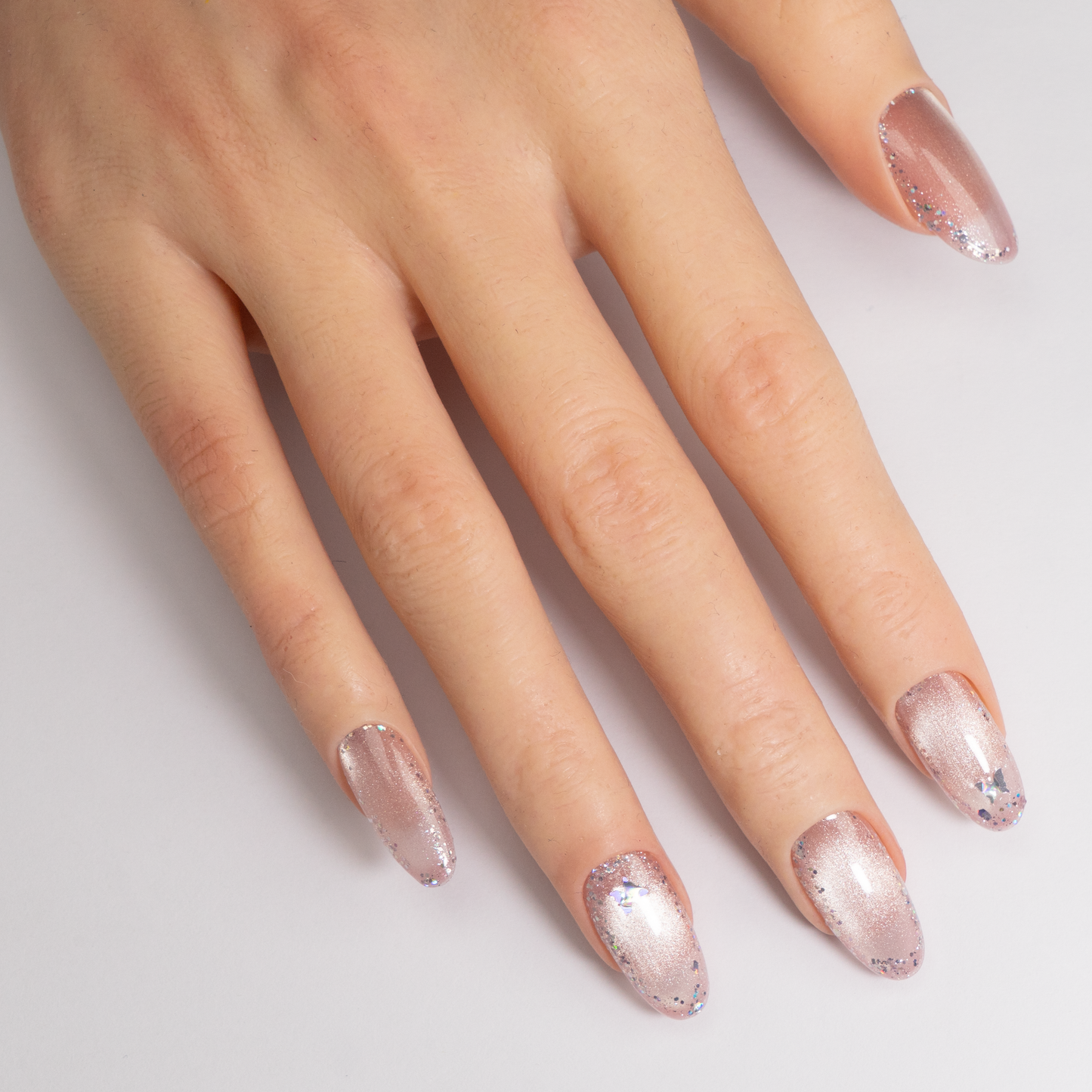 Pink Sheer Star Glitter Medium Oval Press-On Nails