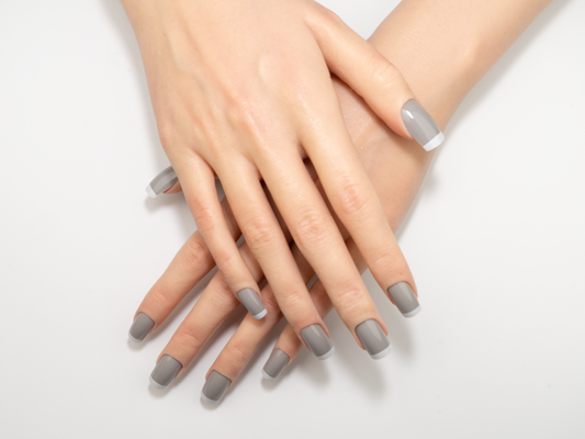 Grey & White Tip Press-On Nails | Classic French Square
