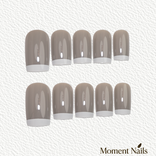 Grey & White Tip Press-On Nails | Classic French Square