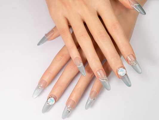 Morning Dew Press-On Nails | Handmade Ombre Cat Eye Crystal Oval