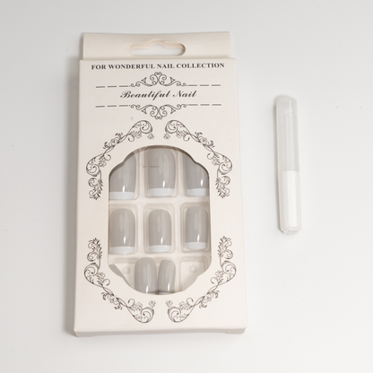 Grey & White Tip Press-On Nails | Classic French Square