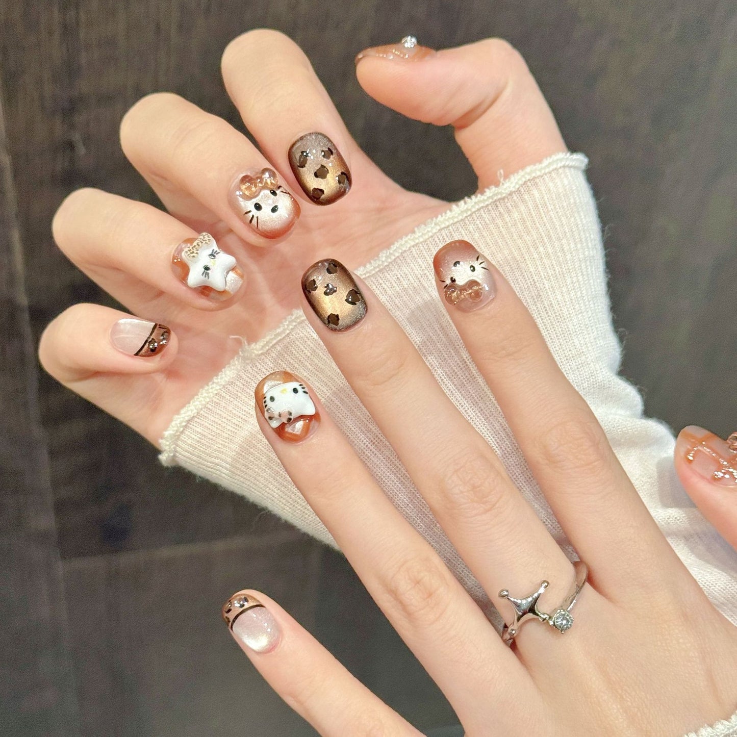 Milk Tea Hello Kitty Squoval Press-On Nails