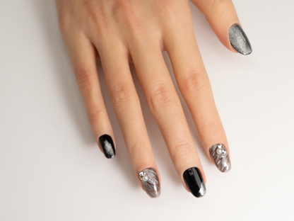 Angel Wings Press-On Nails | Handmade Feather Pearl Glitter Oval