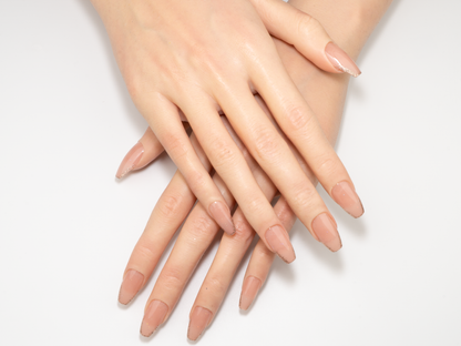 Nude Stardust Press-On Nails | Glitter French Frame | Short Ballerina