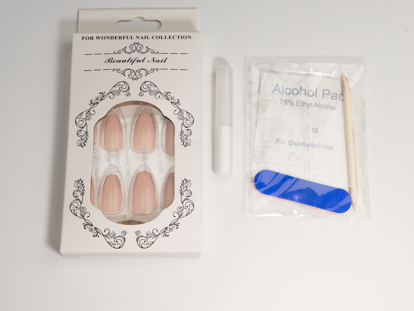 Nude Stardust Press-On Nails | Glitter French Frame | Short Ballerina