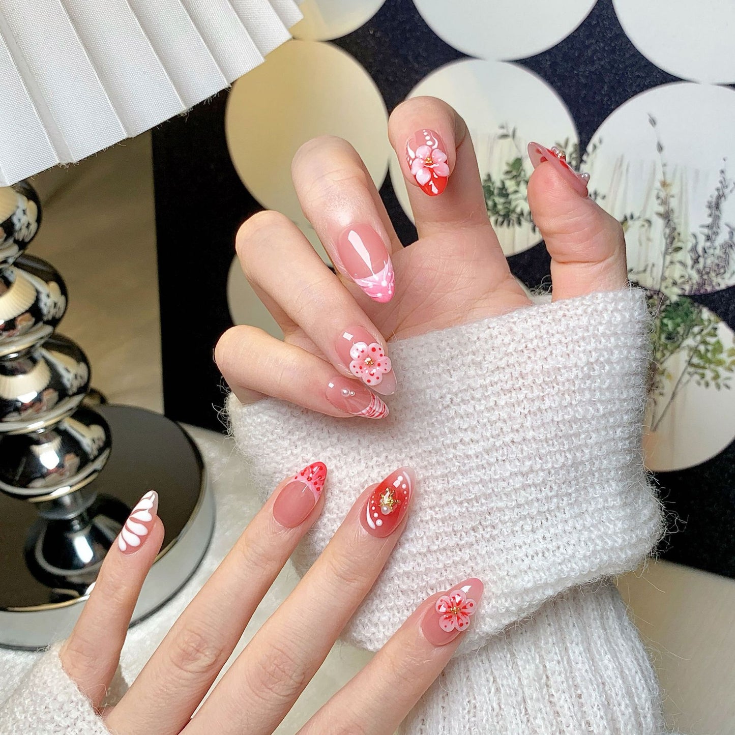 Pink Cherry Almond Short Press-On Nails
