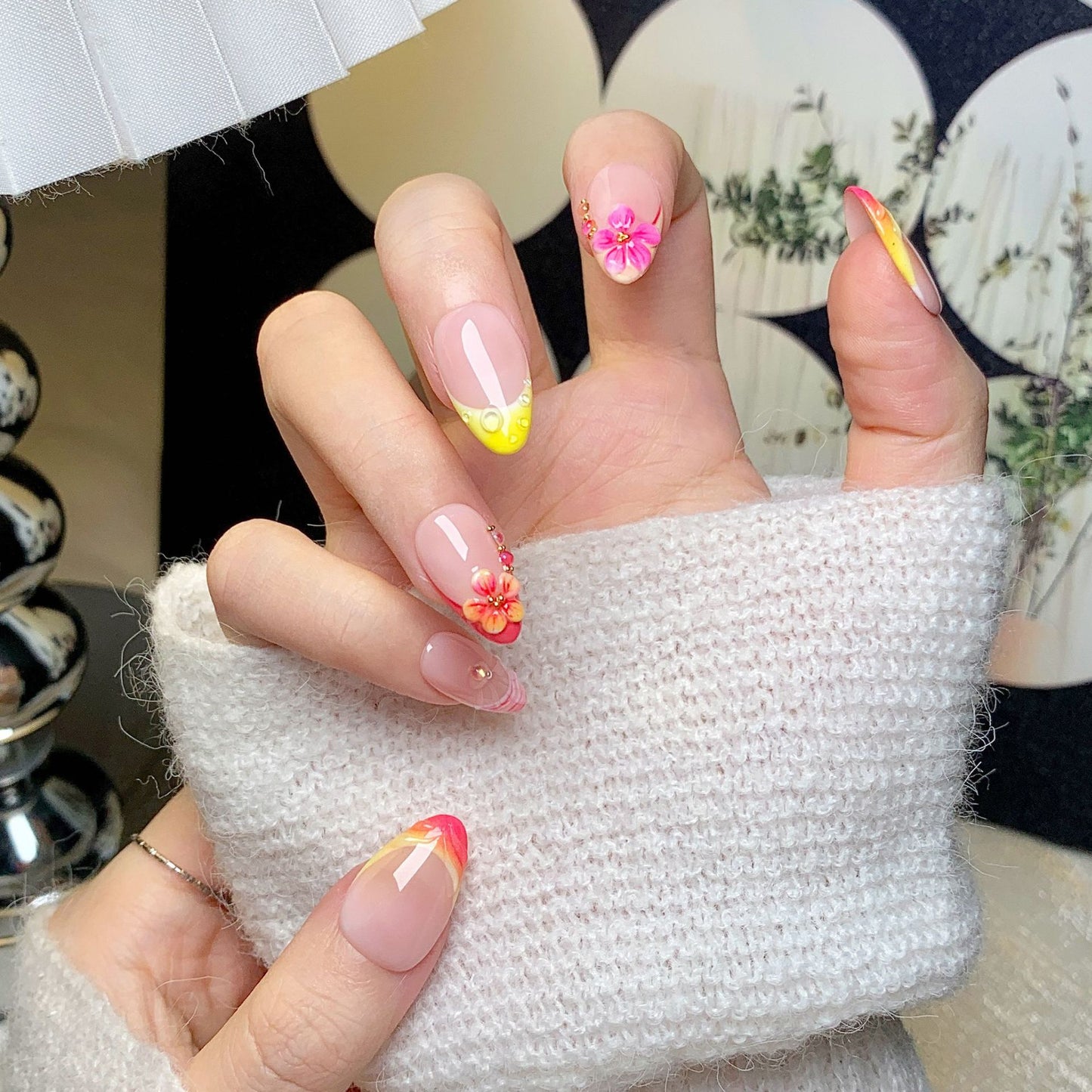 Blossom Gradient Short Almond Press-On Nails