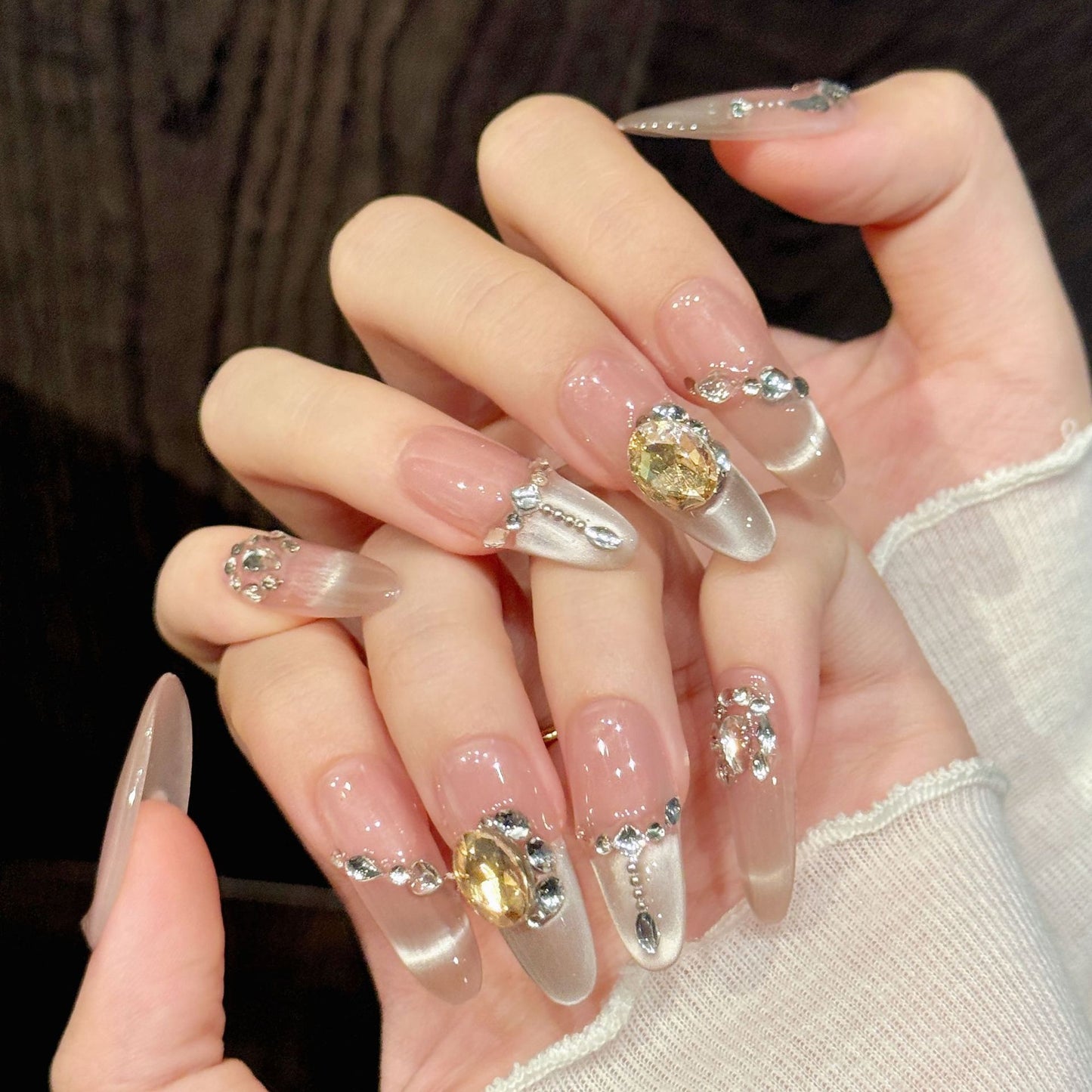 Pink Gem Oval Press-On Nails