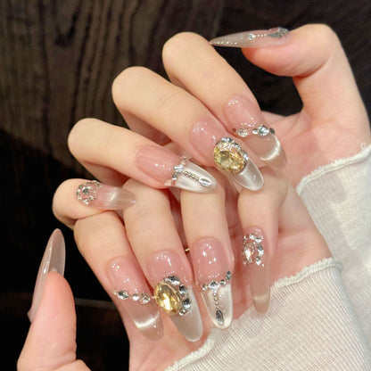 Pink Gem Oval Press-On Nails