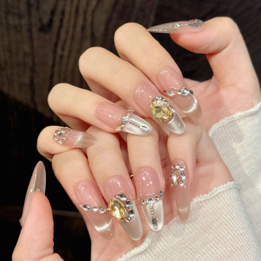 Pink Gem Oval Press-On Nails