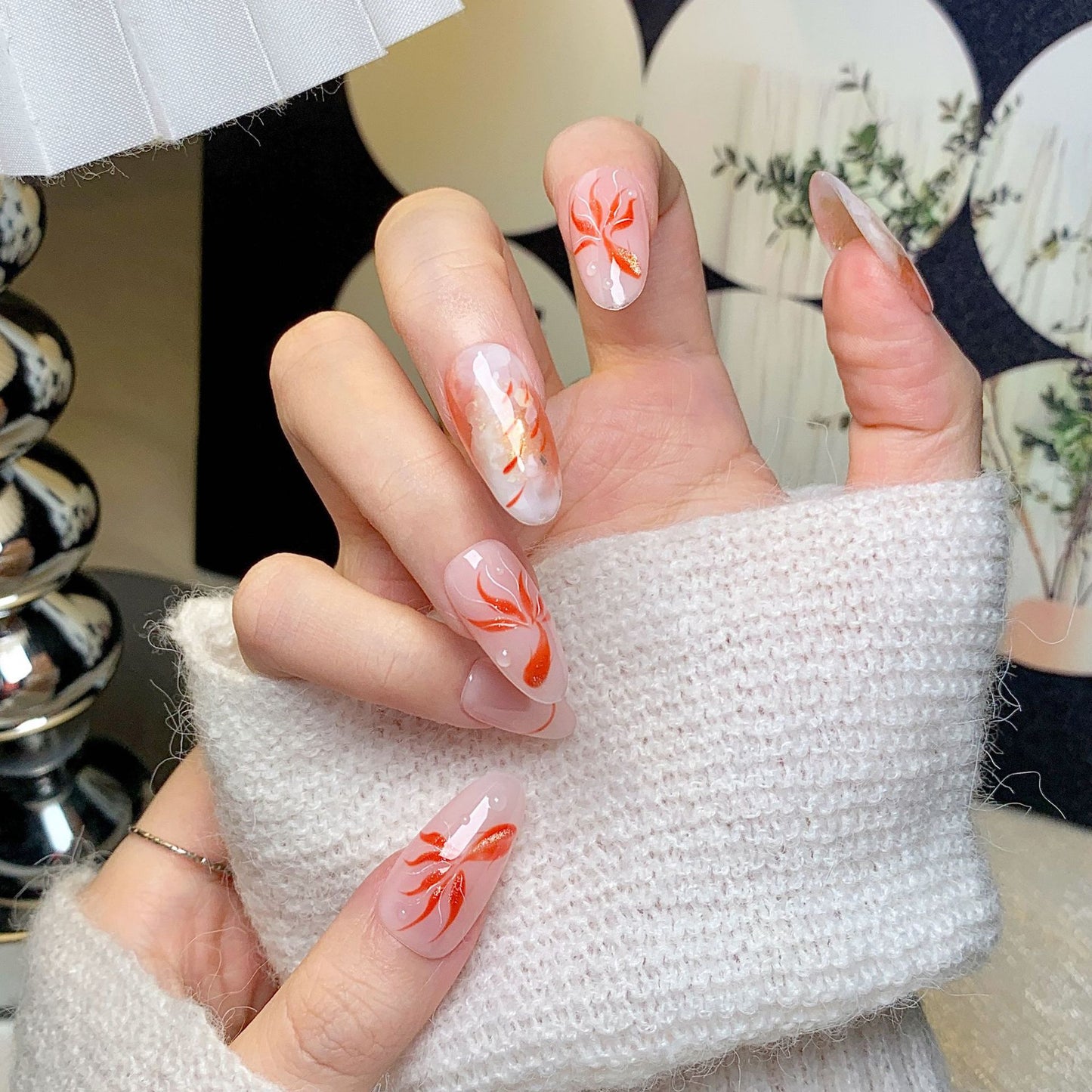 Gradient Red Koi Long Stiletto Press-On Nails