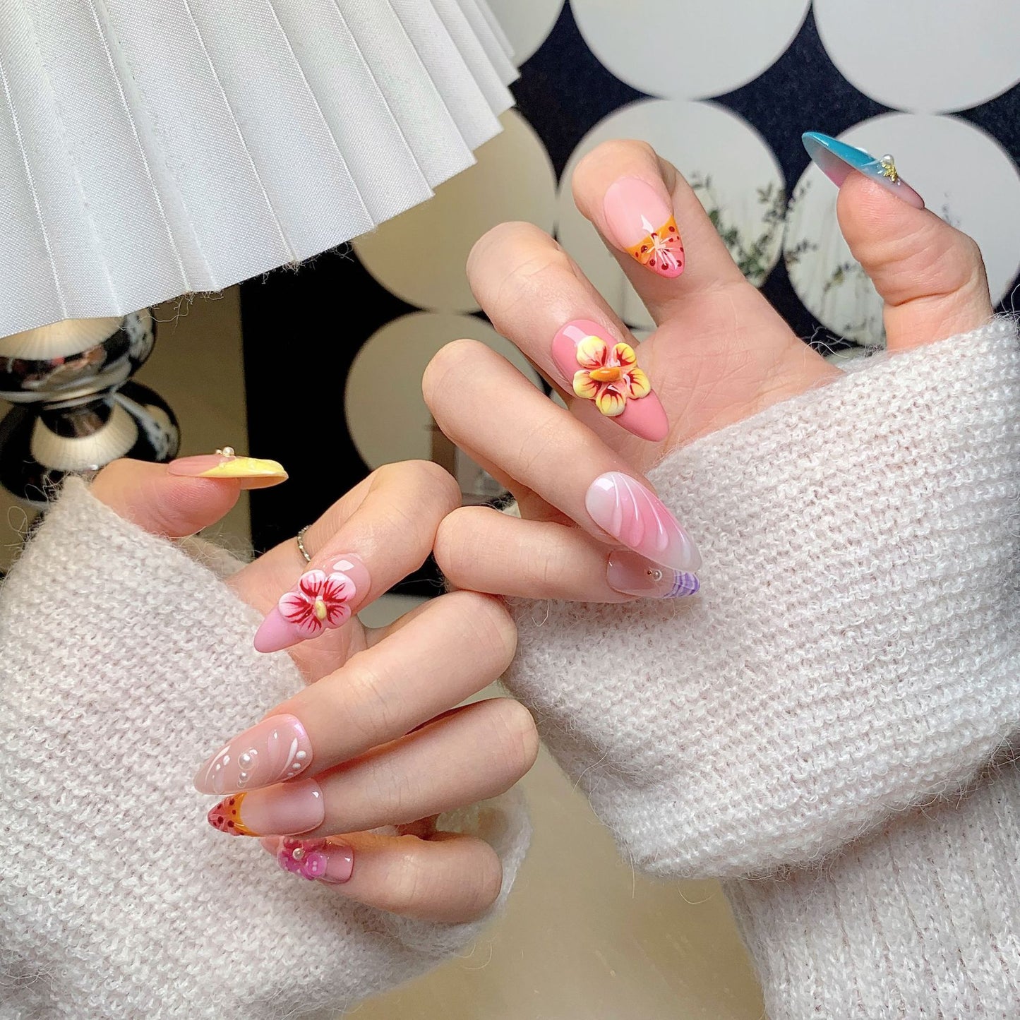 Pink Floral Short Almond Sweet Press-On Nails