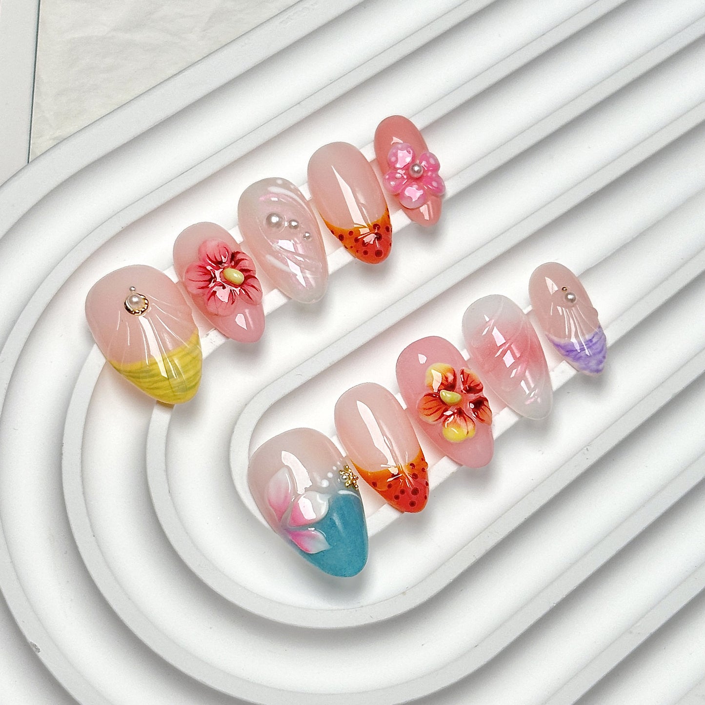 Pink Floral Short Almond Sweet Press-On Nails