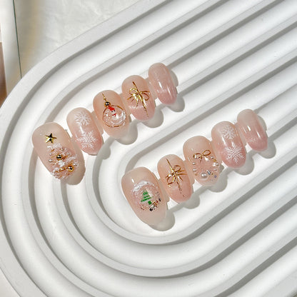 Christmas Pale Pink Oval Press-On Nails